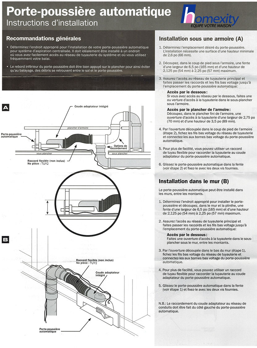 Notice prise ramasse miettes : vacpan