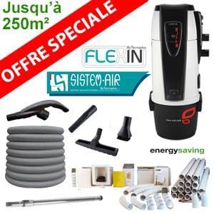 Aspiration centralisée TECNO STYLE 250 - Sistem Air + kit 1 prise flexible mural de 12m