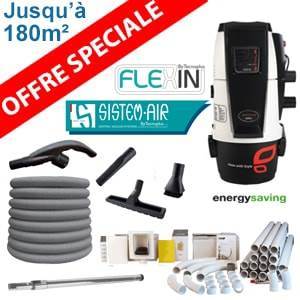 Aspiration centralisée TECNO STYLE MINI 150 - Sistem Air + kit 1 prise flexible mural de 12m