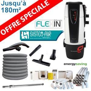 Aspiration centralisée TECNO STYLE 150 - Sistem Air + kit 1 prise flexible mural de 12m